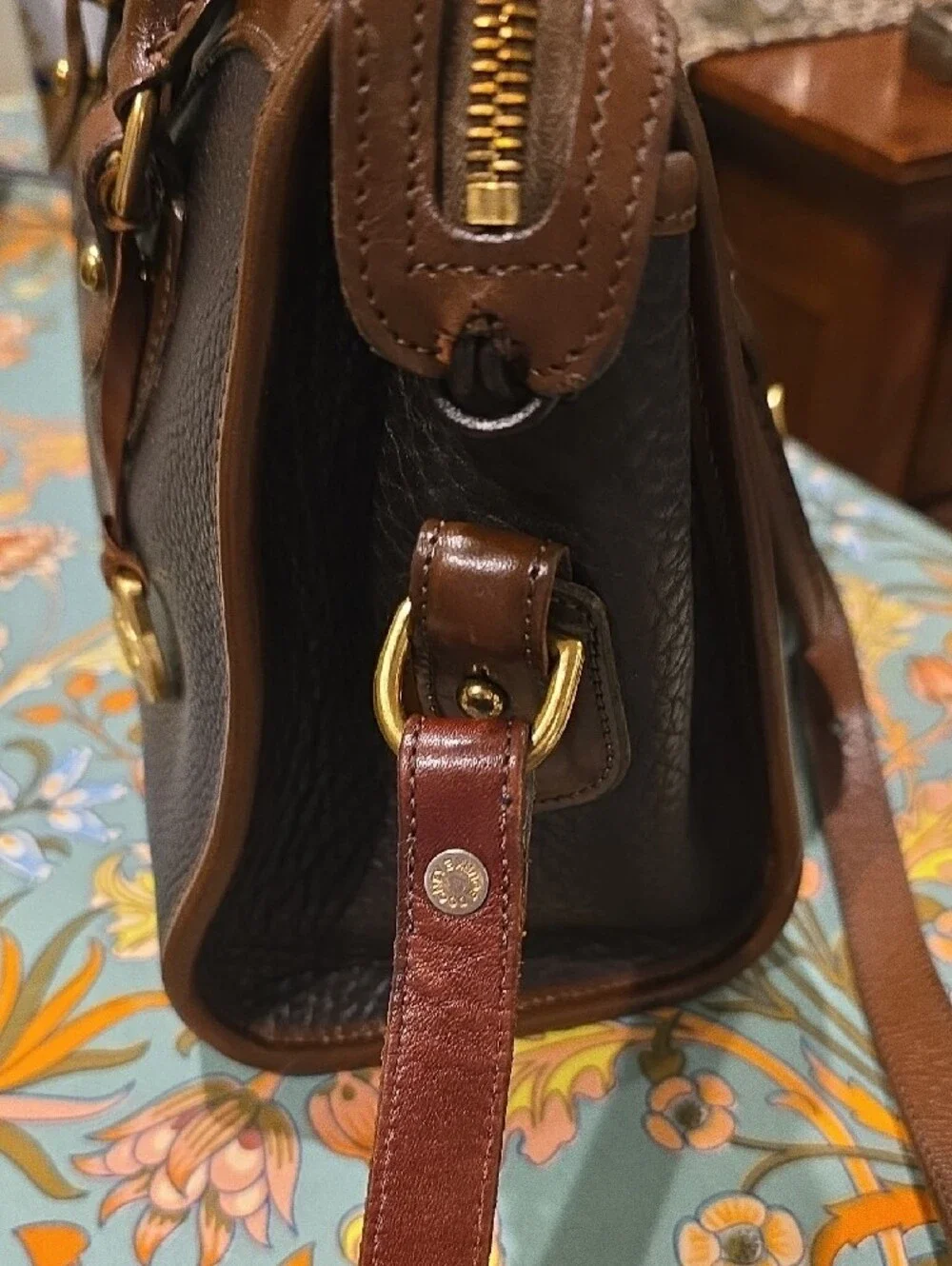 Dooney & Bourke Brown and Dark Brown Pebbled Leather Satchel